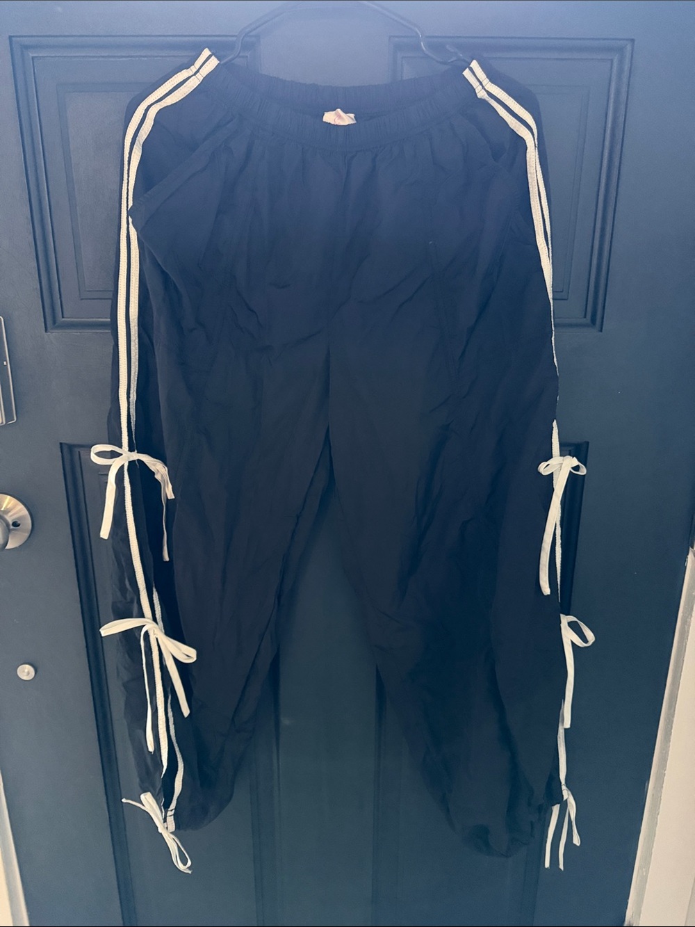 Black Track Joggers with White Side Stripes and Ties
